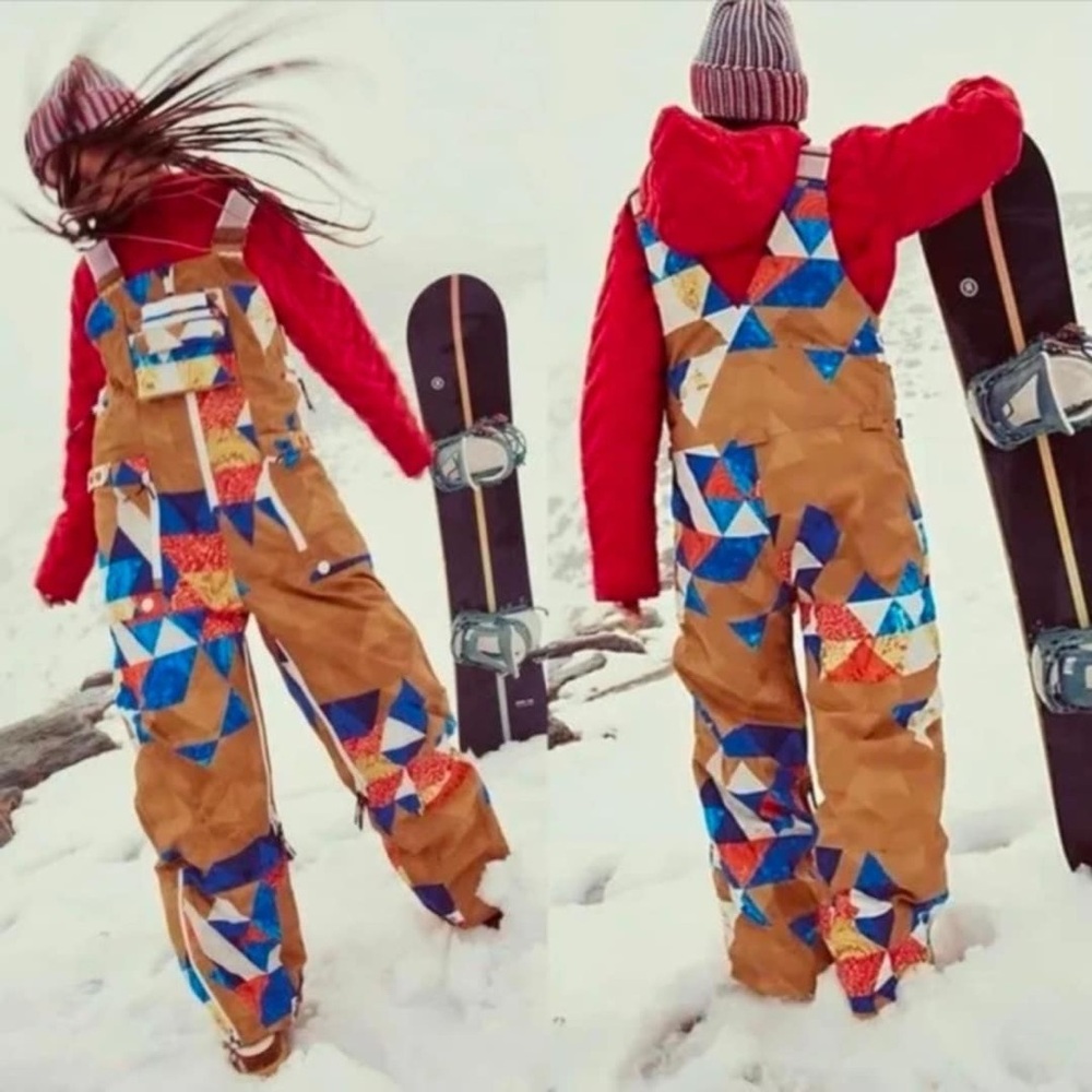 Free People- FP MOVEMENT “On The Ascend” Printed Insulated Ski Bib-MEDIUM